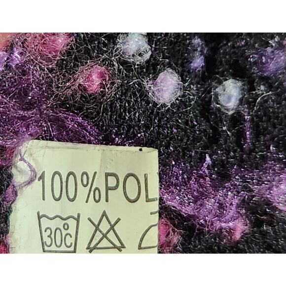 Purple Black Multi Textured Woven Scarf With Tassels Stretchy Warm Cozy - Picture 3 of 3